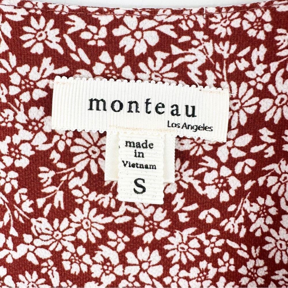 Montreal Rust Colored Patterned Button Up Ruffle‎ Short Sleeve Peasant Dress - Picture 8 of 14